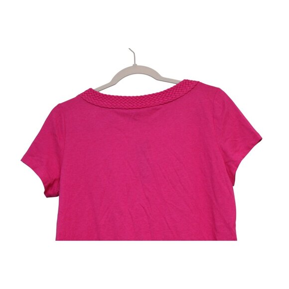 NWT Talbots Blouse Size Medium Fuschia Short Sleeve Preppy Casual Cotton Stretch - Picture 8 of 11